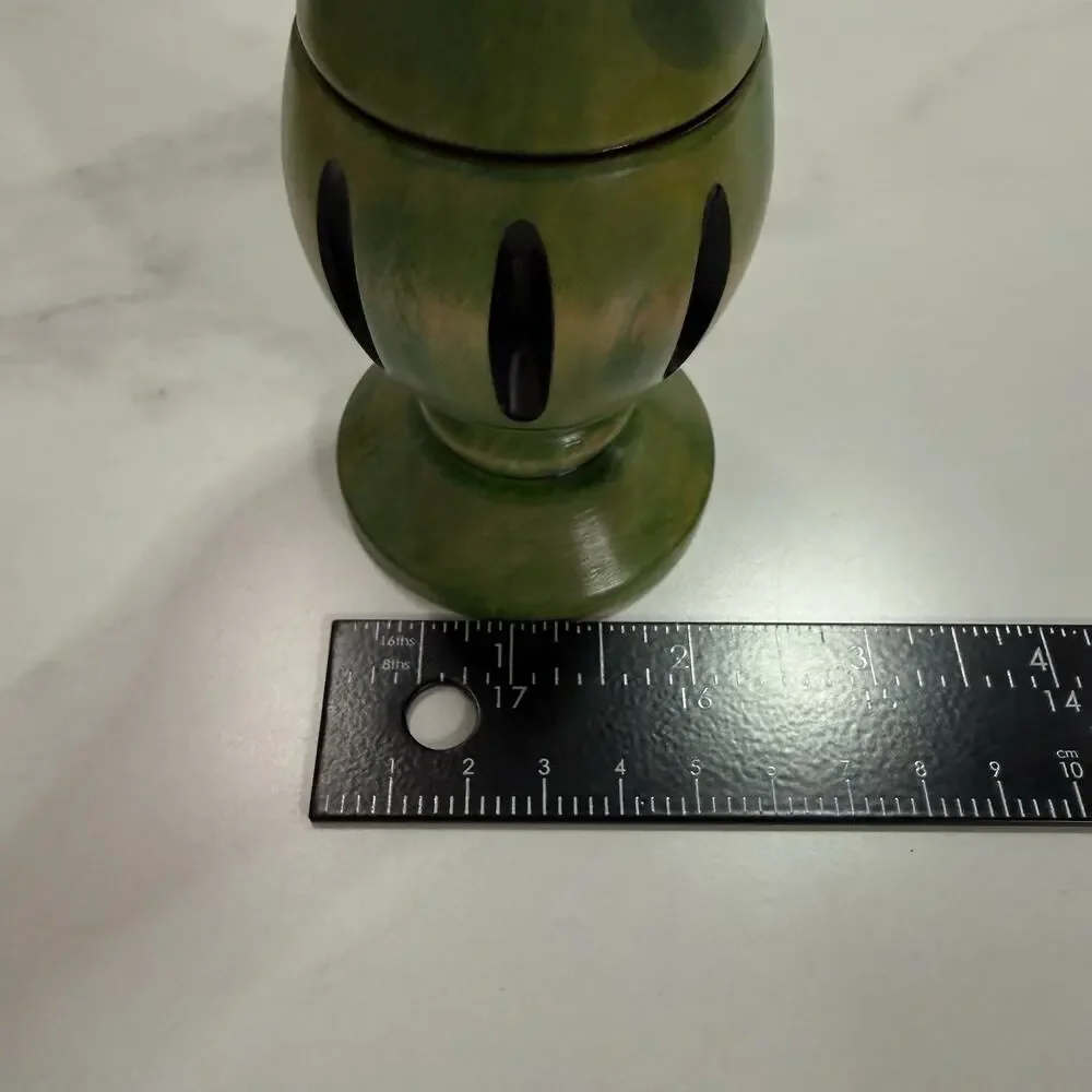 Vintage Hand-Turned Solid Maple Bud Vase Green Dye Signed GEW Glass Insert OOAK